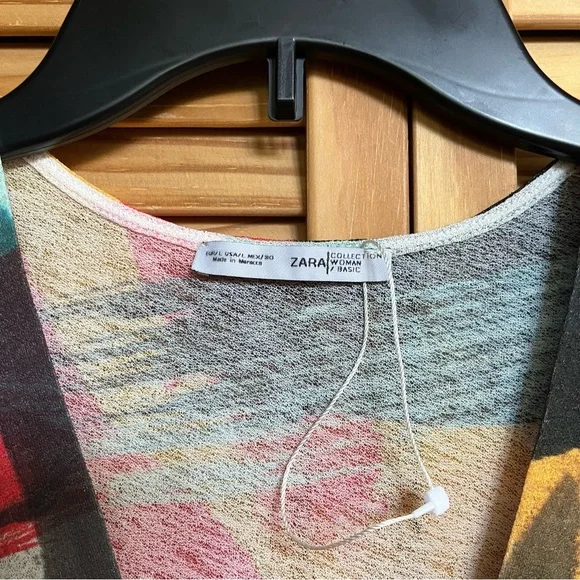 Zara Multicolor Abstract Print Women's Dress size Large Sheer - Picture 5 of 10